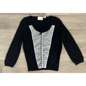 VTG Angora Cashmere Blend Cardigan Black Sheer Panel Button Front Soft Luxe Knit